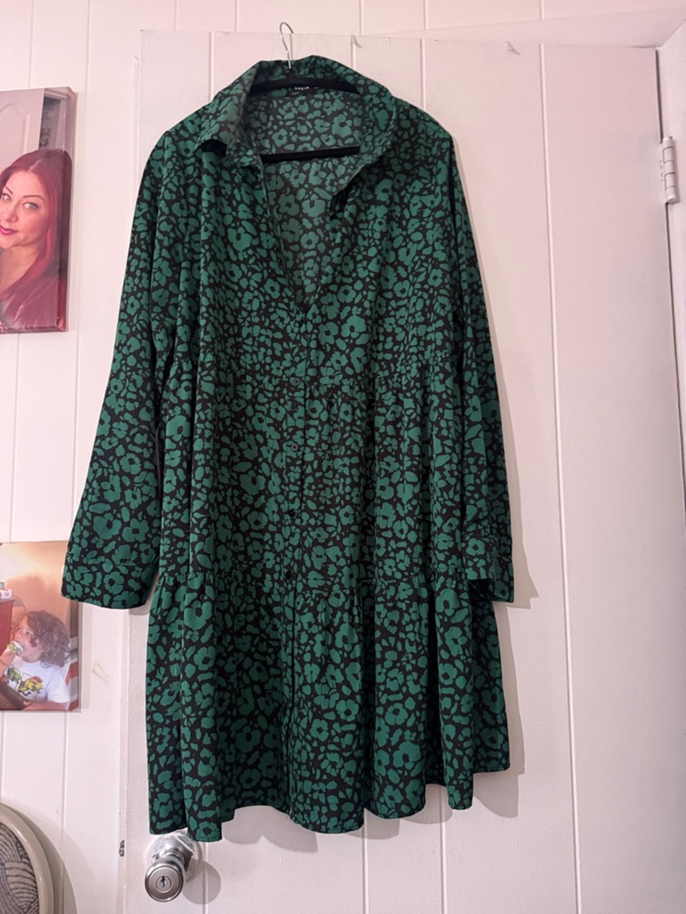 SHEIN Black Dress with Green Floral Print
